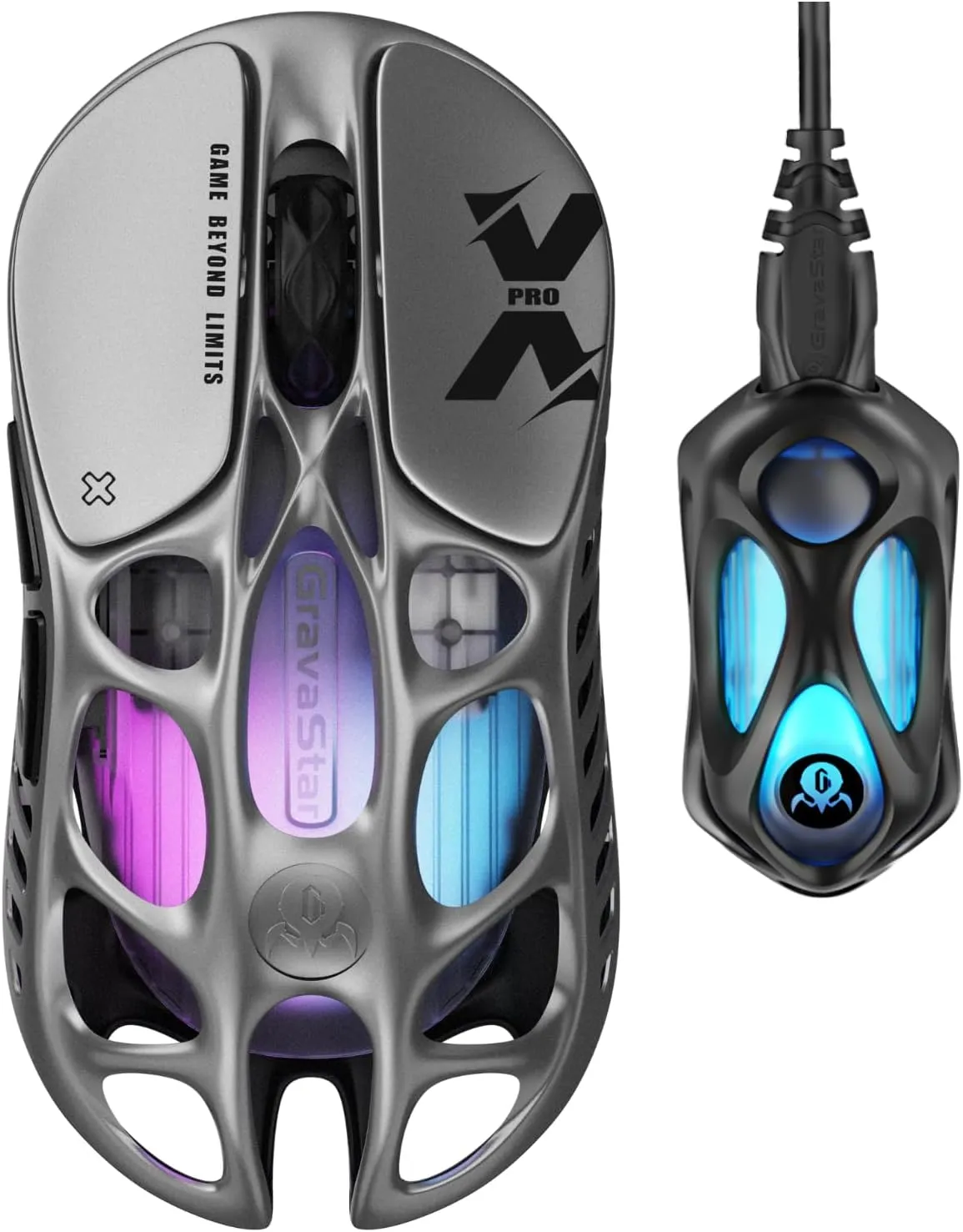 Gravastar pc gear Gravastar Mercury X Pro 8KHz (Interstellar Silver) Magnesium alloy Ultra-lightweight Design Gaming Mouse front view