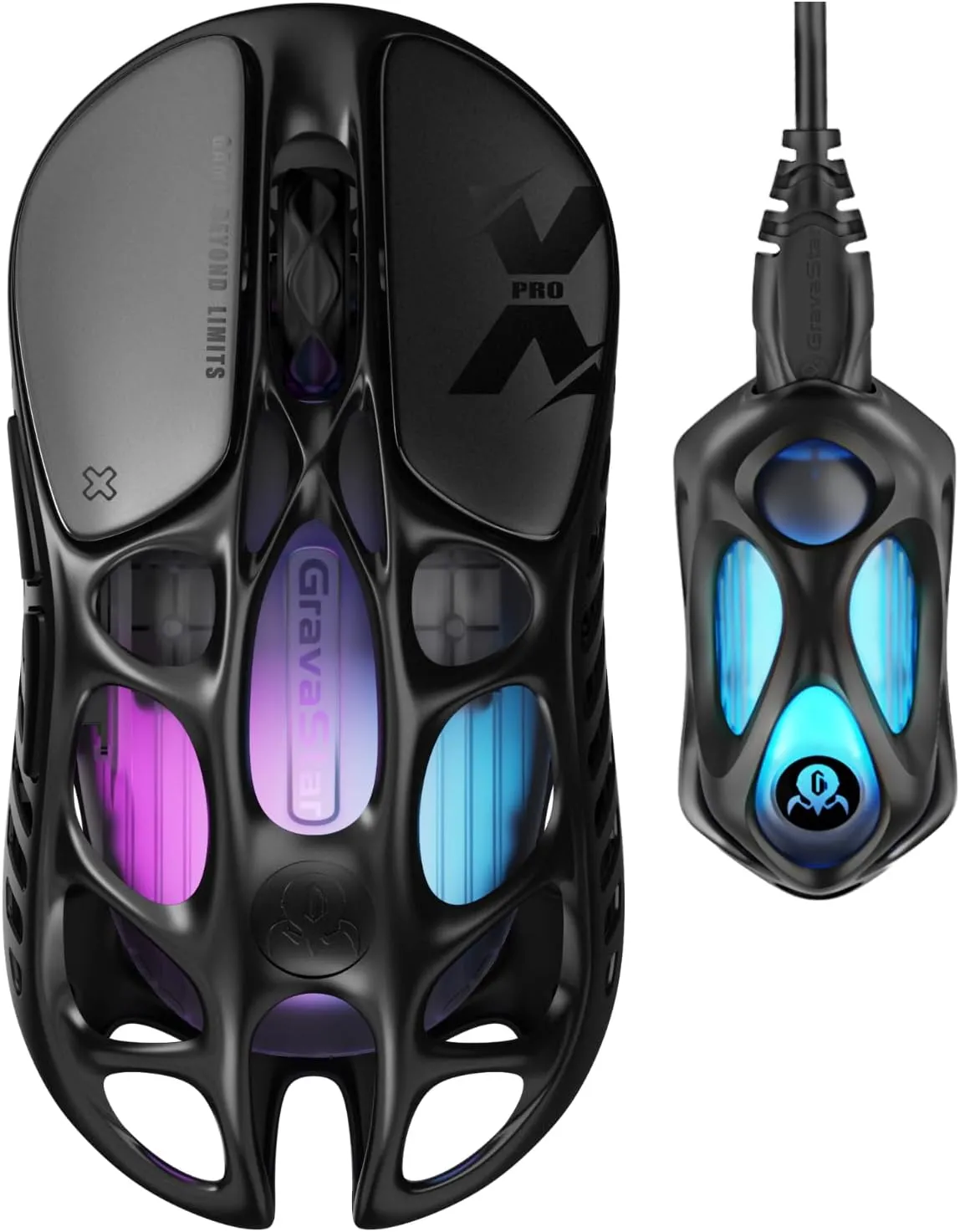 Gravastar pc gear Gravastar Mercury X Pro 8KHz (Galaxy Black) Magnesium alloy Ultra-lightweight Design Gaming Mouse front view