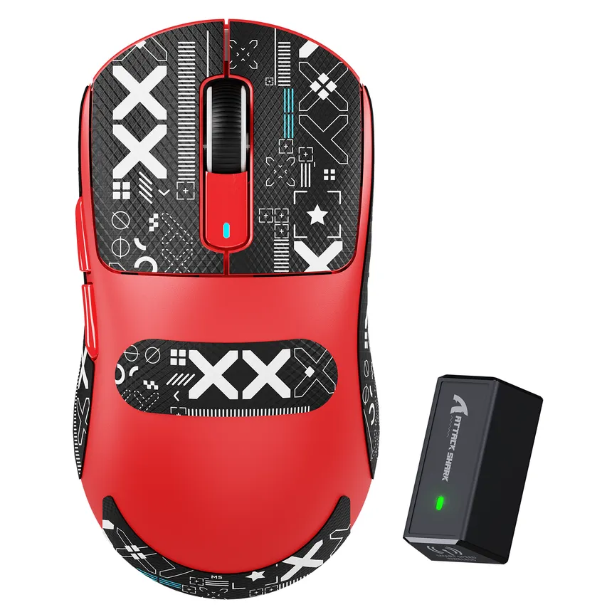 Attack Shark pc gear Attack Shark X3 Pro 4K/8K (Red with Grip Sticker) Wireless Gaming Mouse front view