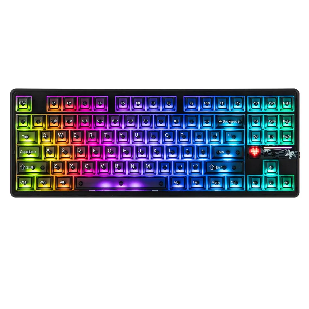 AULA pc gear AULA F87 Pro V2 TKL Gasket (Black with RGB) Mounted Wireless Gaming Keyboard front view