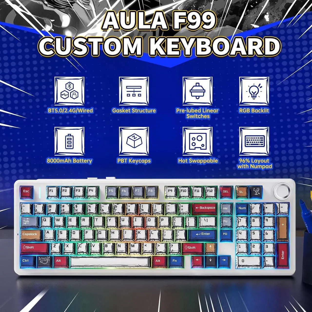AULA F99 PRO Gasket (Comic Star with RGB) Mounted Tri-Mode Mechanical Keyboard price in Pakistan product image