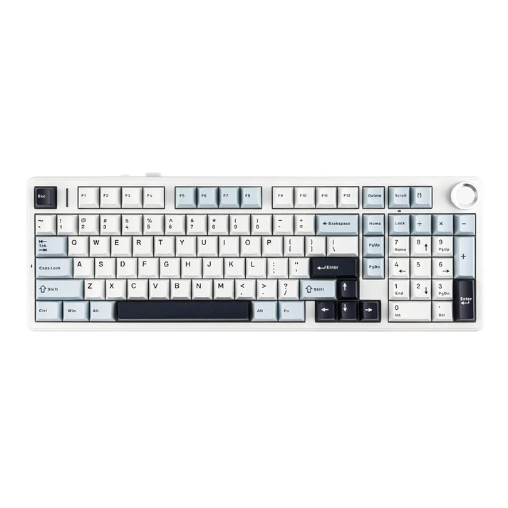 AULA pc gear AULA F99 PRO Gasket (White Blue & Black with RGB) Mounted Tri-Mode Mechanical Keyboard front view