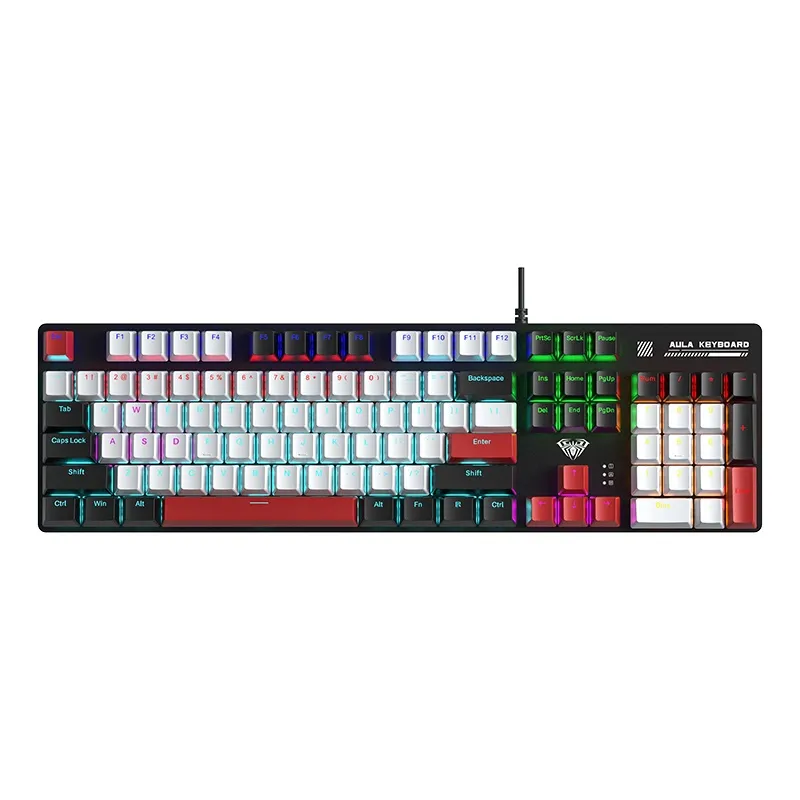 AULA pc gear AULA S500 (Black ,White & Red with RGB) Red Switches Wired Mechanical Keyboard front view