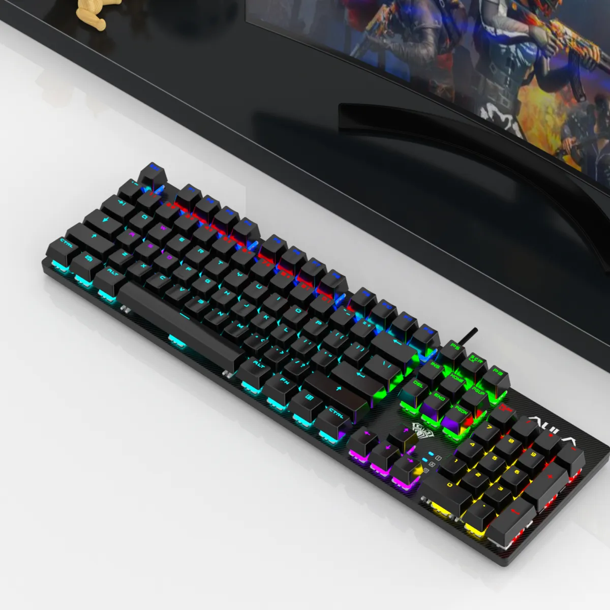 AULA S2022 Pro (Black with Rainbow LED Backlit) Num Lock with Red Switches Wired Gaming Keyboard price in Pakistan product image