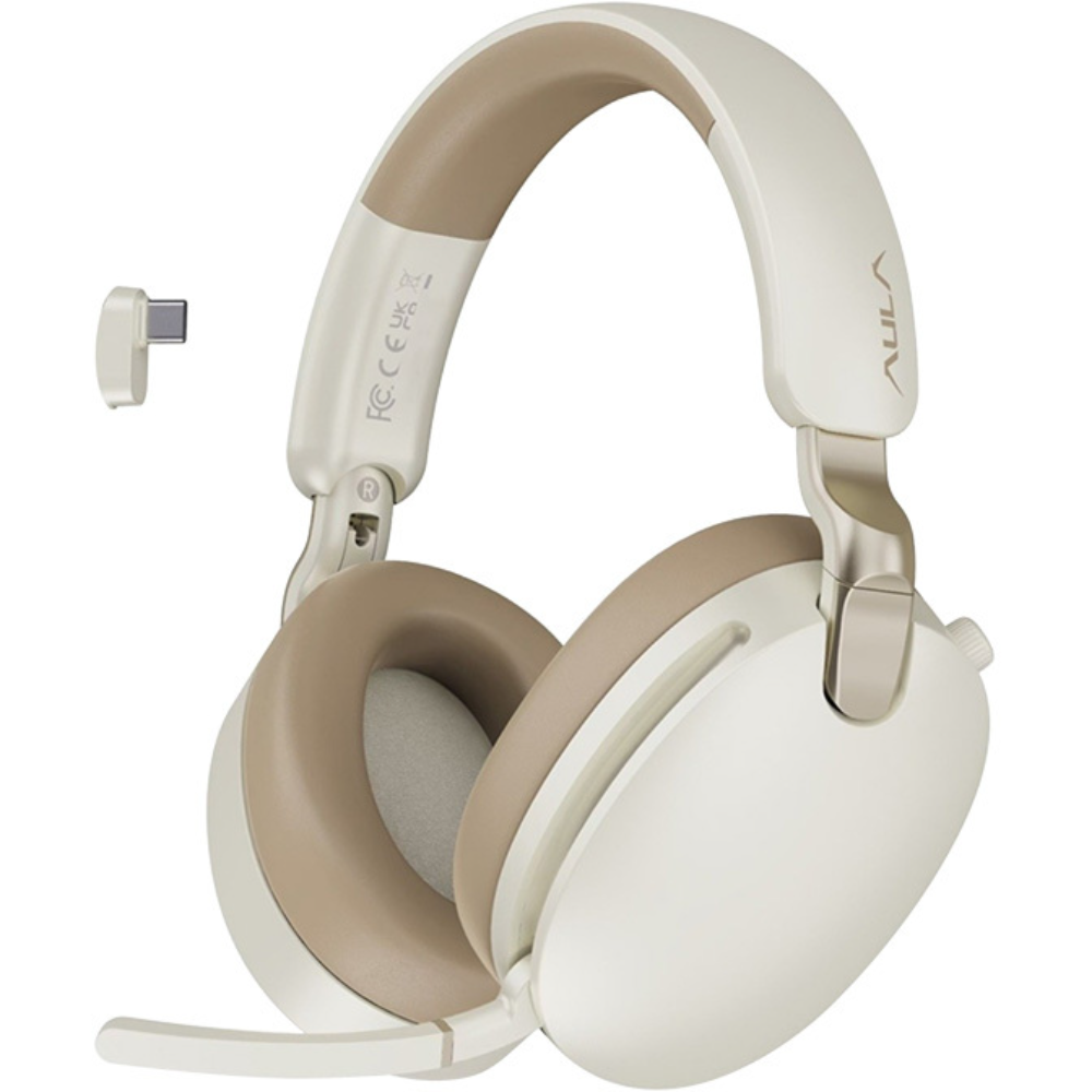 AULA A500 (Beige) Hybrid ANC 2.4GHz Tri-Mode Wireless & USB Wired Gaming Headphone price in Pakistan product image