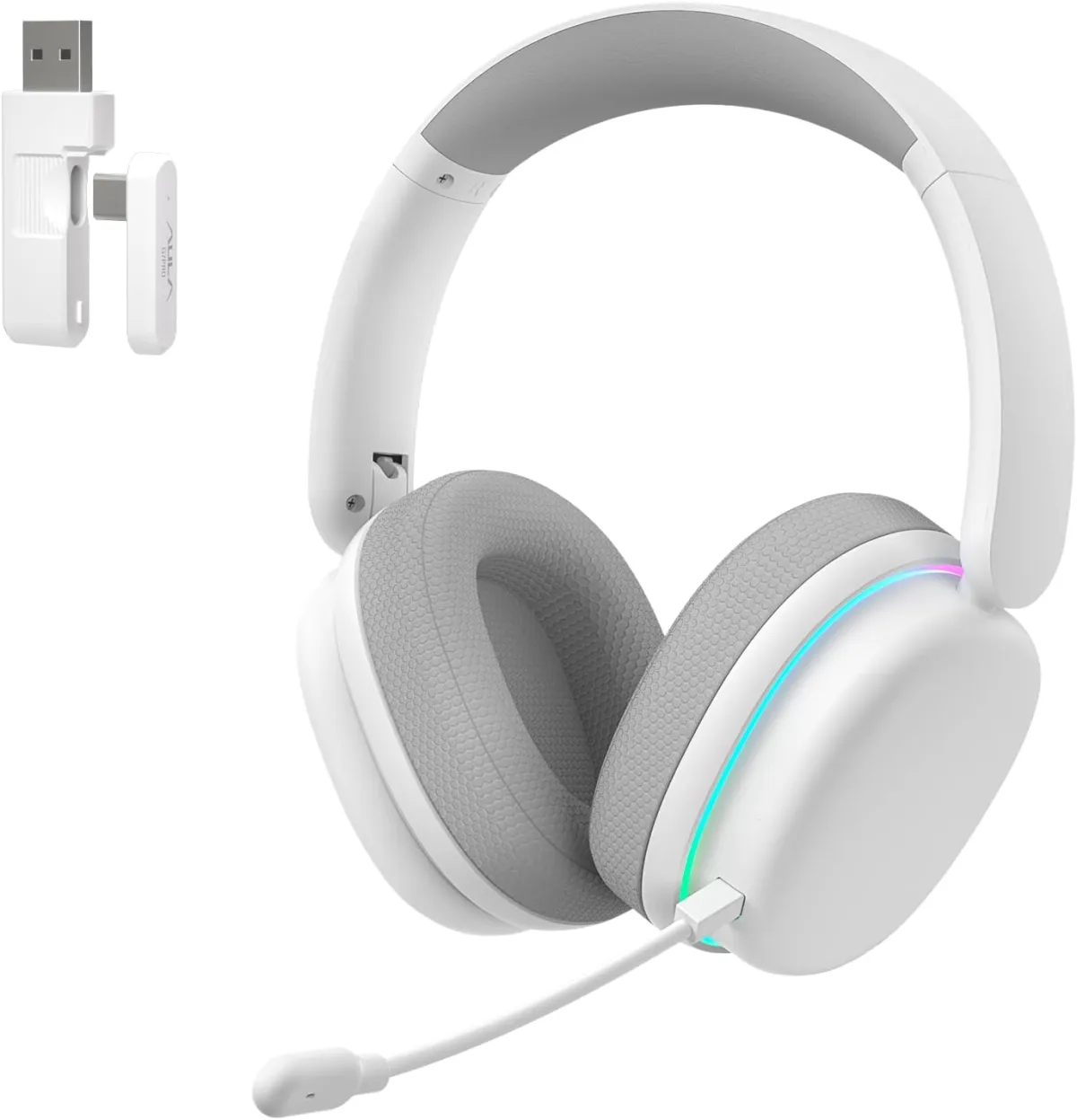 AULA audio AULA G7 Pro (White with RGB) Noise-Canceling Mic Wing Wireless Gaming Headphone front view
