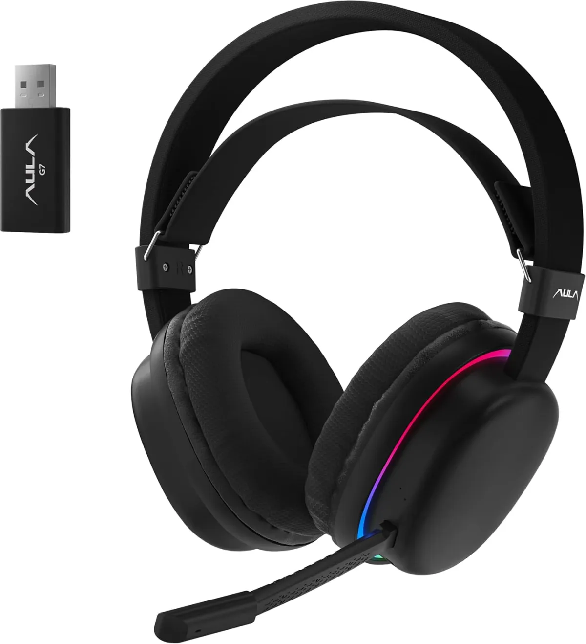 AULA audio AULA G7 (Black with RGB) Noise-Canceling Mic Wing Wireless Gaming Headphone front view