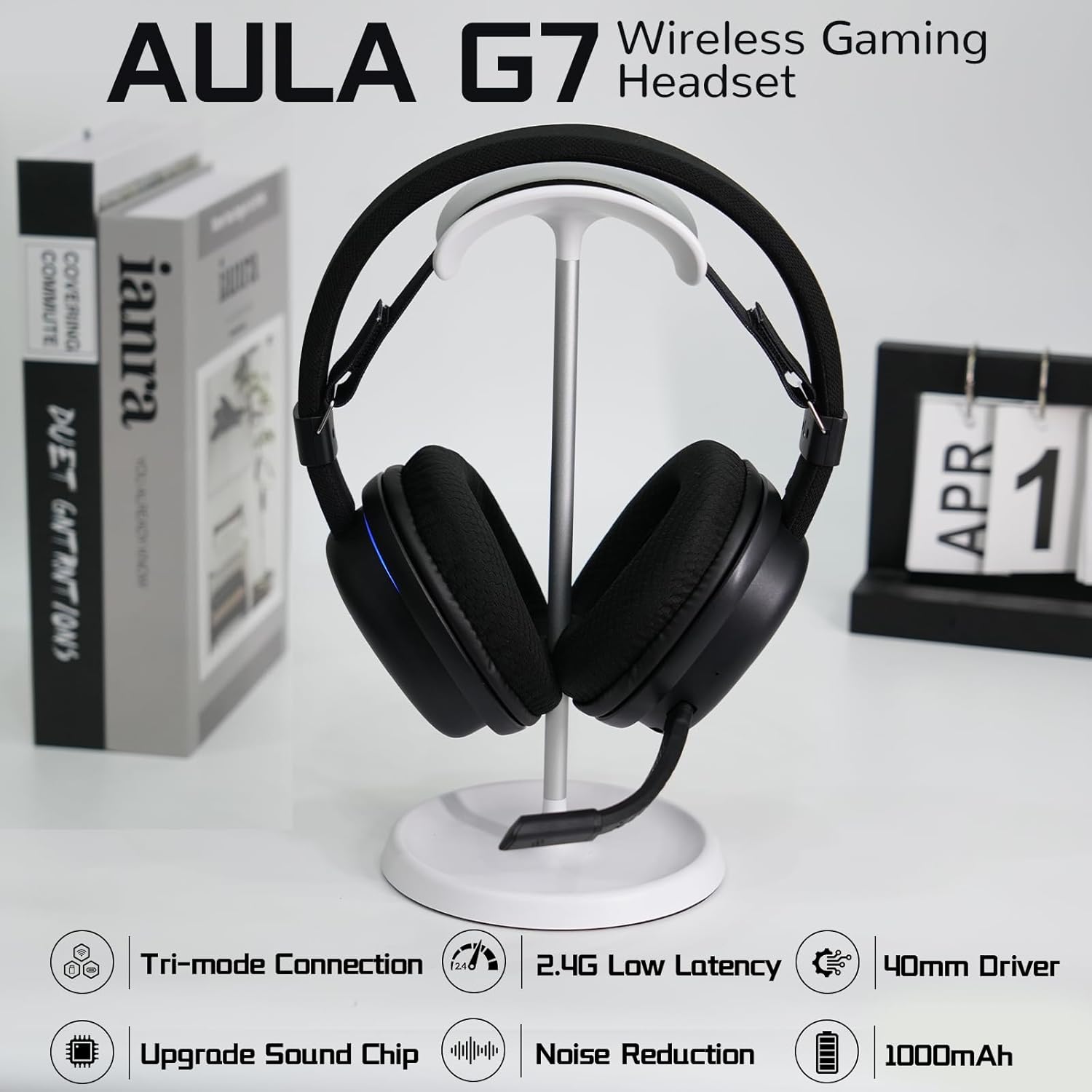 AULA G7 (Black with RGB) Noise-Canceling Mic Wing Wireless Gaming Headphone