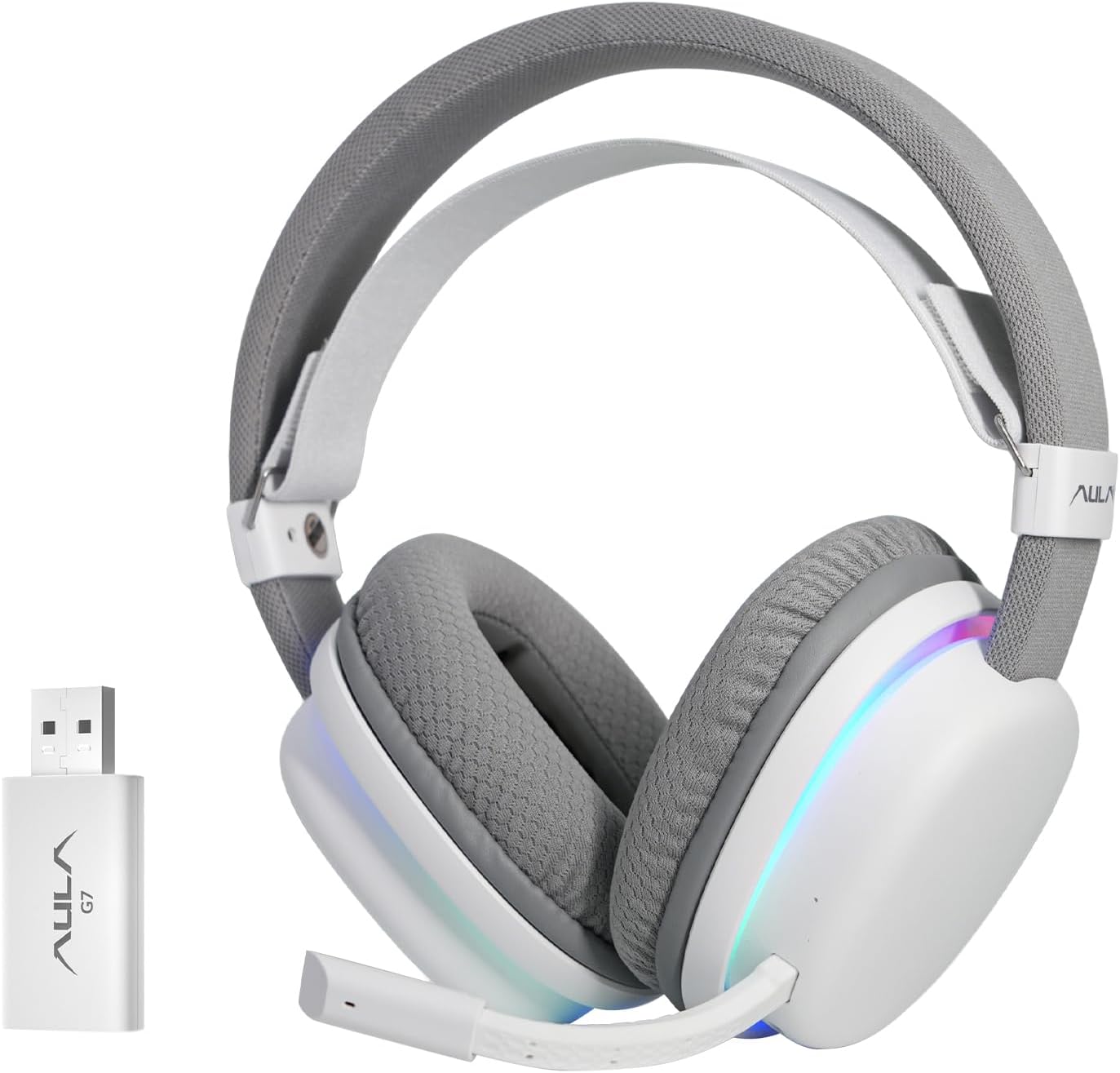 AULA G7 (White with RGB) Noise-Canceling Mic Wing Wireless Gaming Headphone