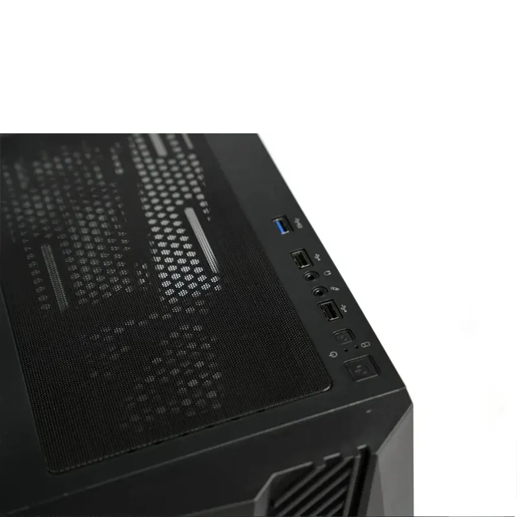 GFury pc gear GFury Fire GF-120 (Black with ARGB) Left-Side Tempered Glass Panel Gaming PC Case front view