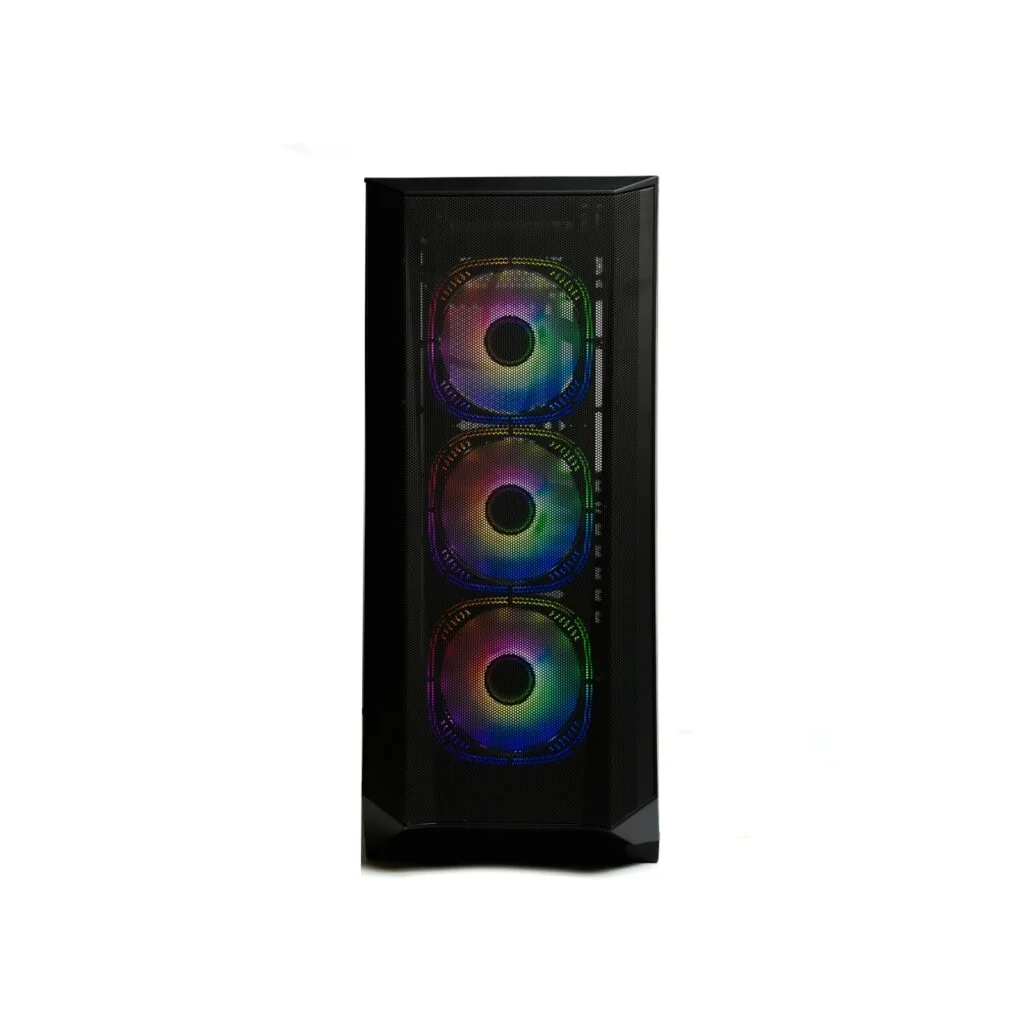 GFury pc gear GFury Pluto GF-390 (Black) Anti-Dust Filter with Liquid Cooler Support & Left-Side Tempered Glass Gaming PC Case front view