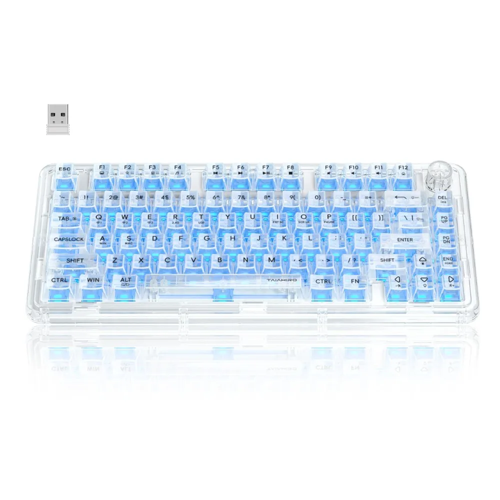 Taiahiro pc gear Taiahiro BK920 (Transparent Blue) Hot-Swappable Blue Switches with 4000mAh Battery Wireless Gaming Keyboard front view