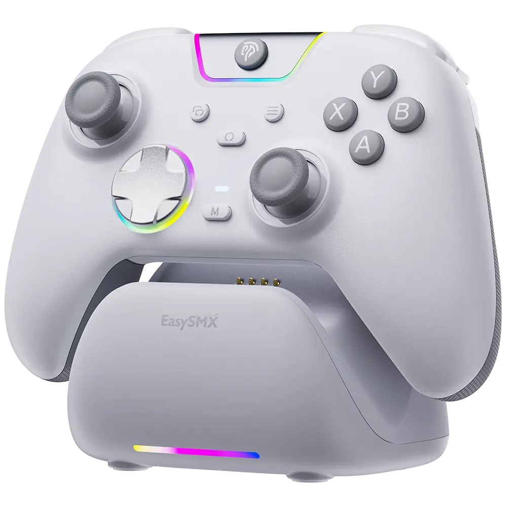 EasySMX X05 Pro (White) Tri-Mode Connectivity Wireless Gaming Controller with Charging Dock