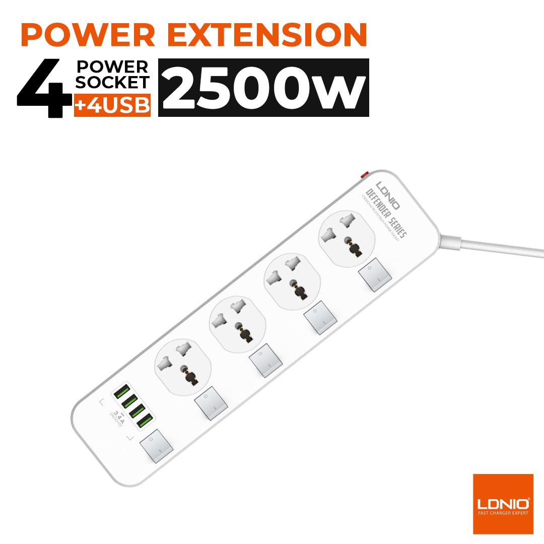 LDNIO SC4408 (White) 2500W Power Extension Socket with 4 USB-A Ports & 4 Power Sockets