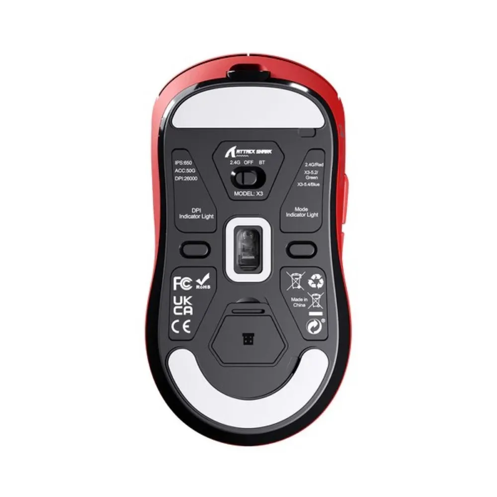 Attack Shark pc gear Attack Shark X3 (Red) PixArt PAW3395 Optical Sensor Lightweight Wireless Gaming Mouse front view