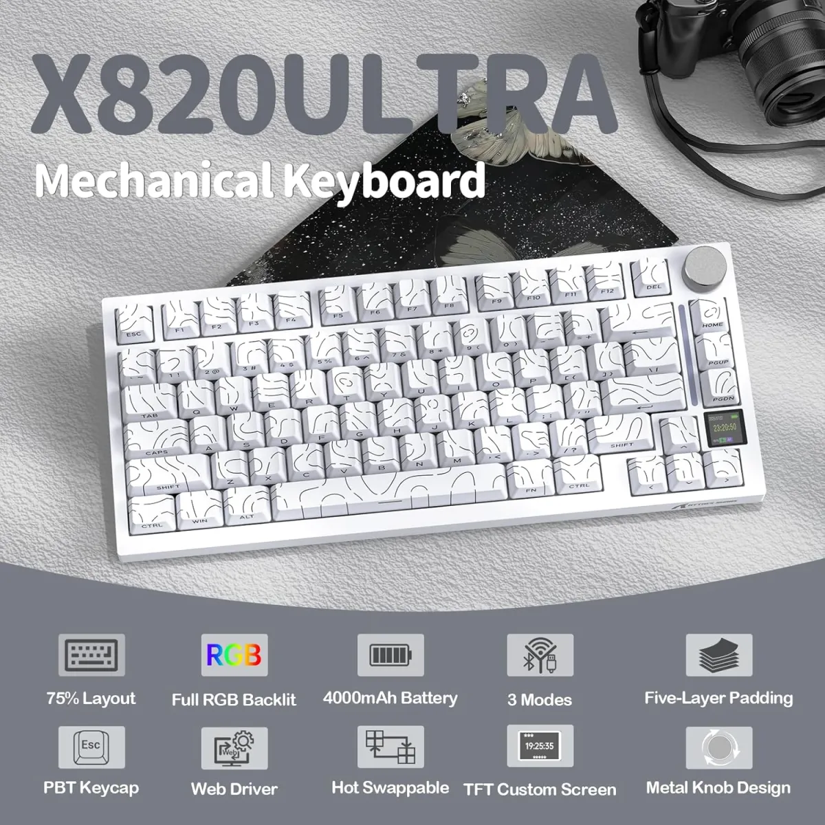 Attack Shark X820 (White Contour) Ultra Tri-mode Gasket Mechanical Keyboard price in Pakistan product image