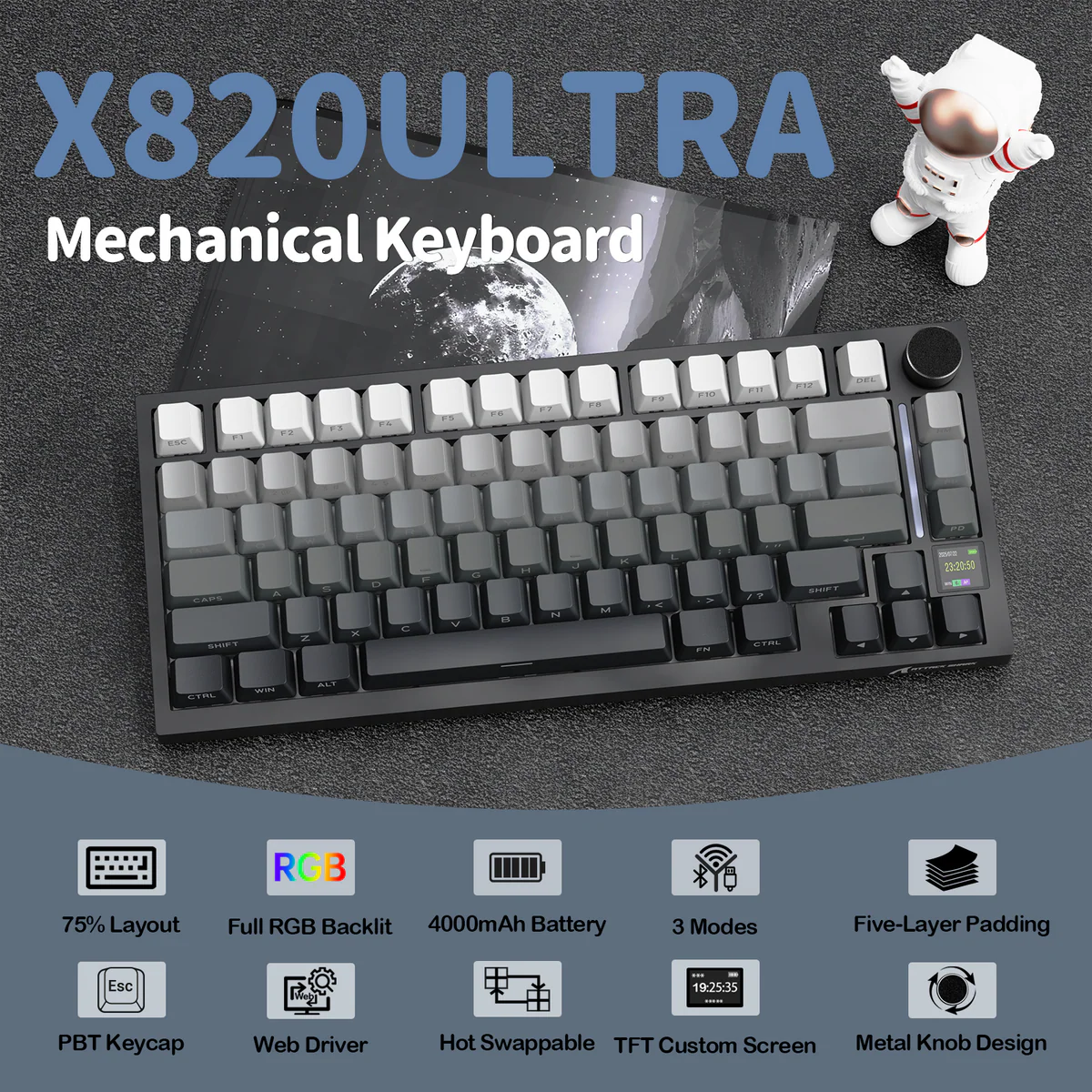 Attack Shark X820 (Moonlight Gradient) Ultra Tri-mode Gasket Mechanical Keyboard price in Pakistan product image
