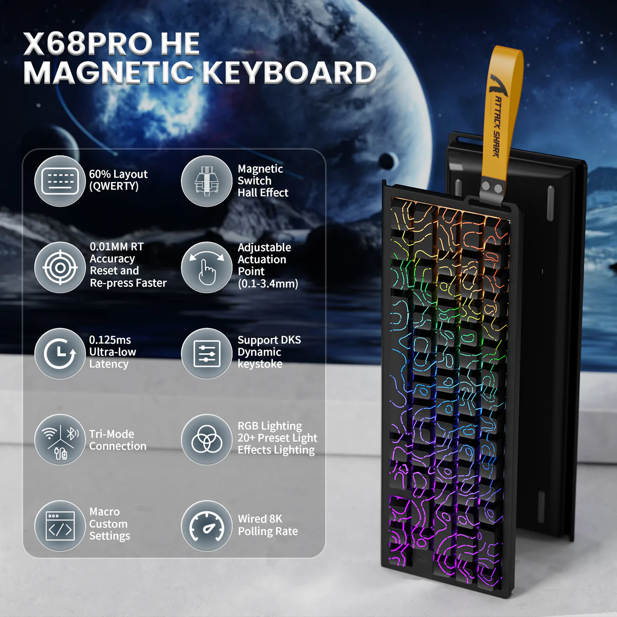 Attack Shark X68 Pro HE (Black Contour) Wireless Rapid Trigger Gaming Keyboard price in Pakistan product image