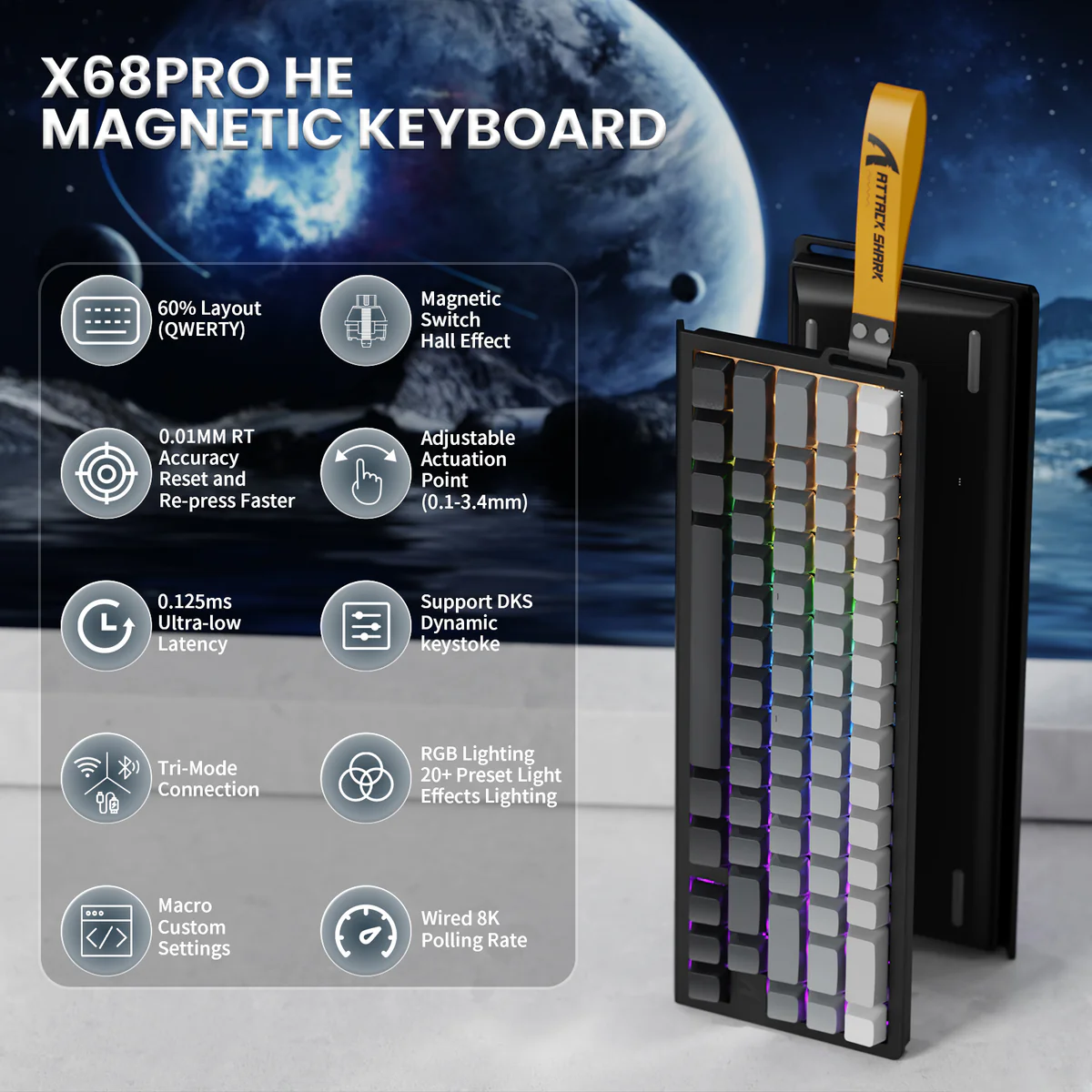 Attack Shark X68 Pro HE (Moonlit Night) Wireless Rapid Trigger Gaming Keyboard price in Pakistan product image