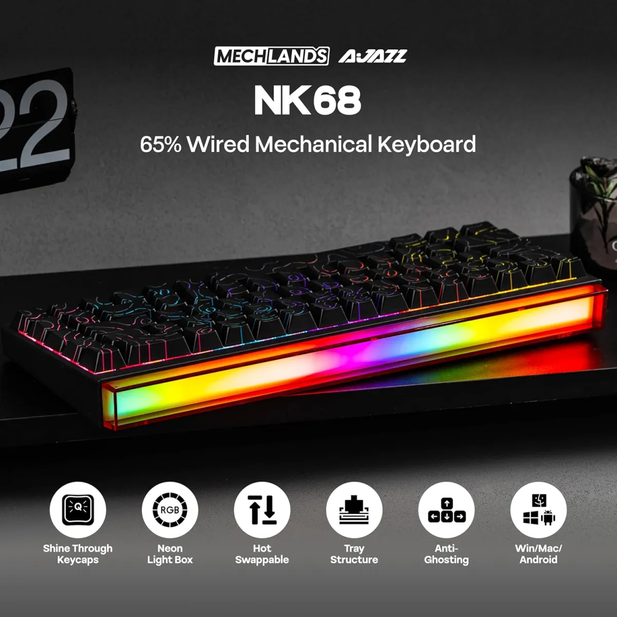 Mechlands Ajazz NK68 (Black) 65% Compact with Lightbox Wired Gaming Keyboard price in Pakistan product image