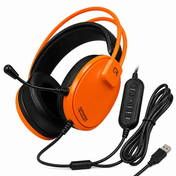 GPTX audio GPTX GH11 (2 Variants (Yellow & Orange)) Digital Controller & Built-In Equalizer USB Wired Gaming Headphone front view