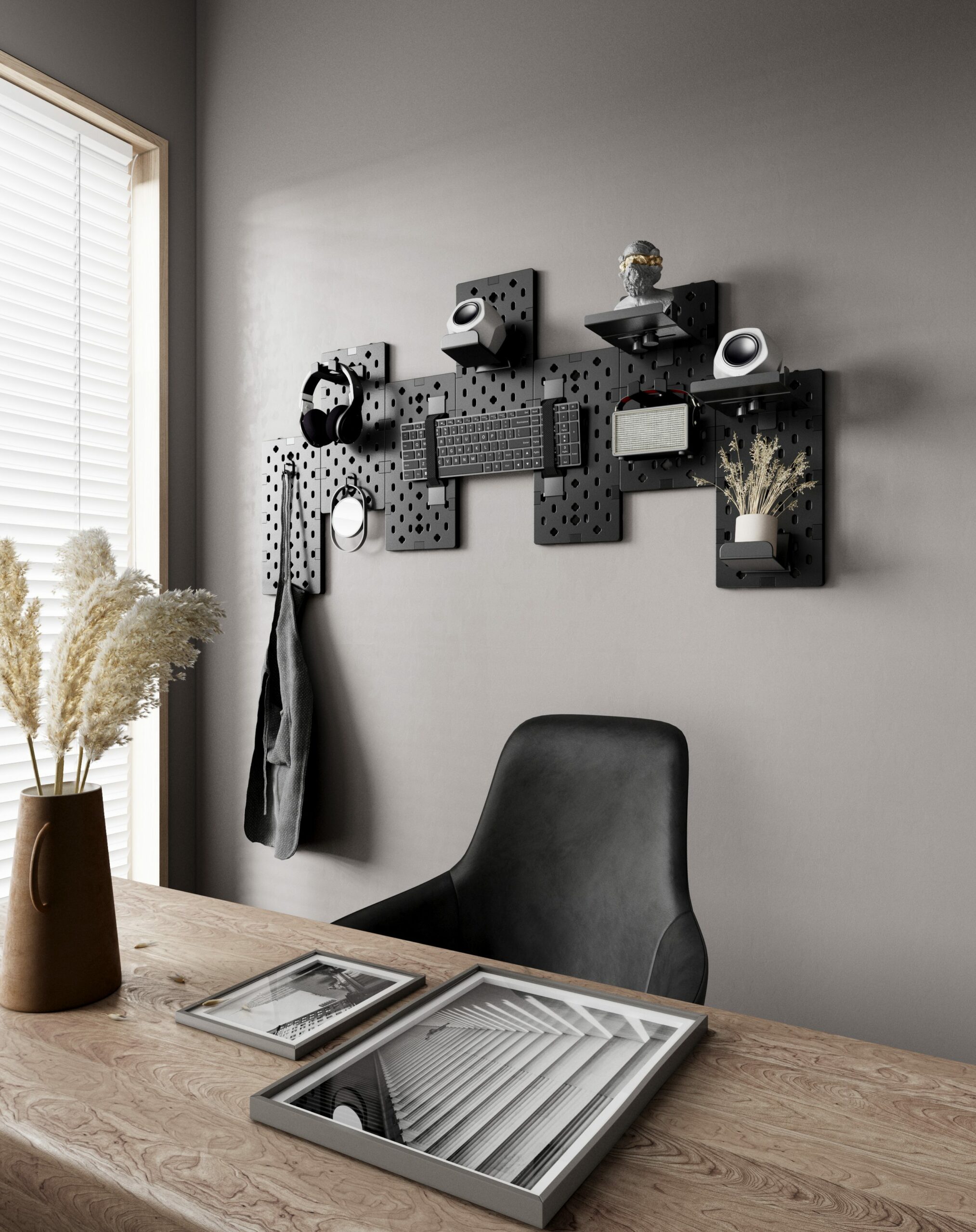 MXG PB-07 (Black) Wall Mounted Modular Gaming 7Pcs Pegboard