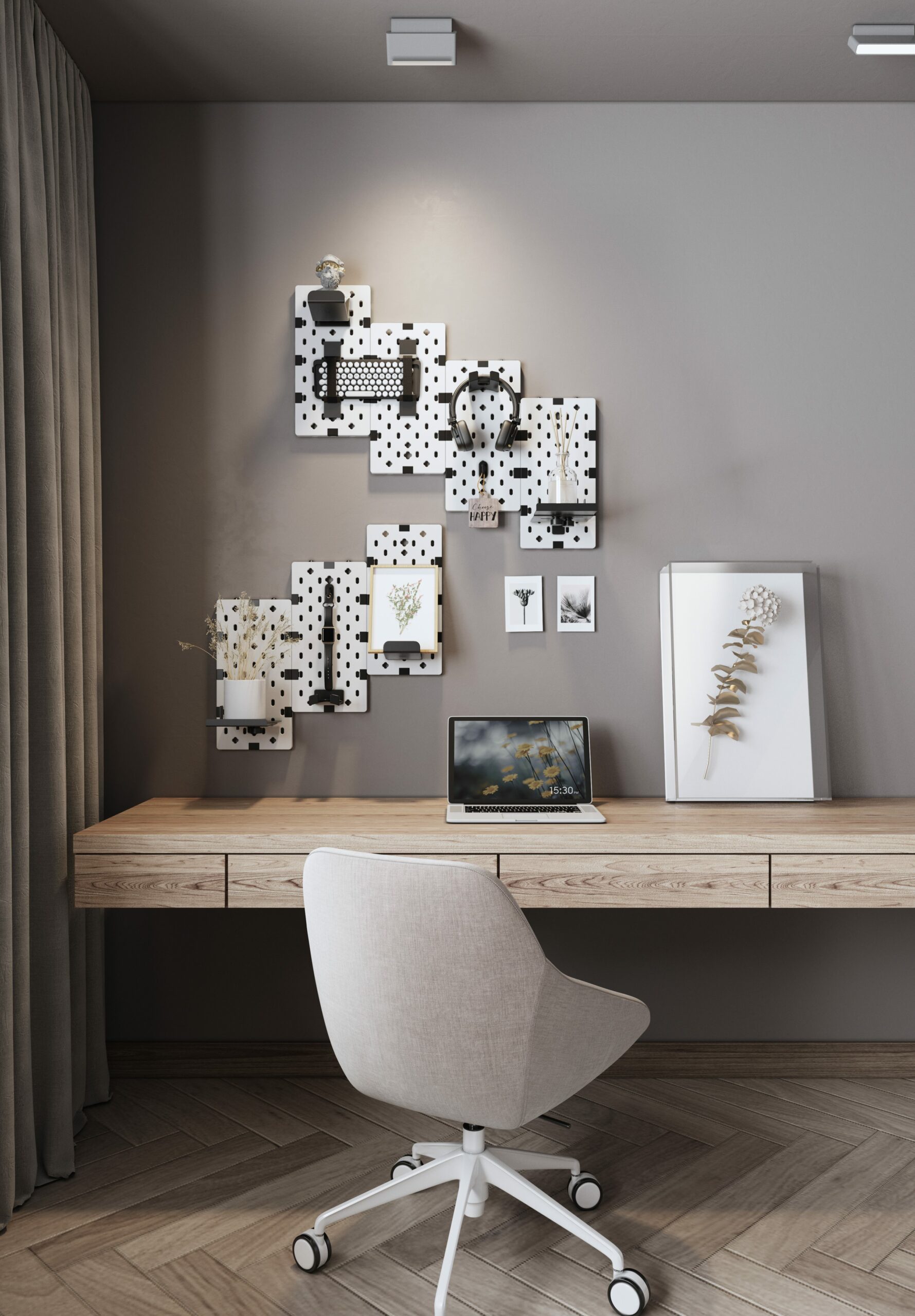 MXG PB-07 (White) Wall Mounted Modular Gaming 7Pcs Pegboard