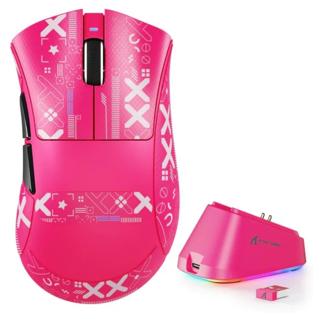 Attack Shark pc gear Attack Shark V3 Pro (Berry Red) Ultra-Light Tri-Mode with Charging Dock Gaming Mouse front view