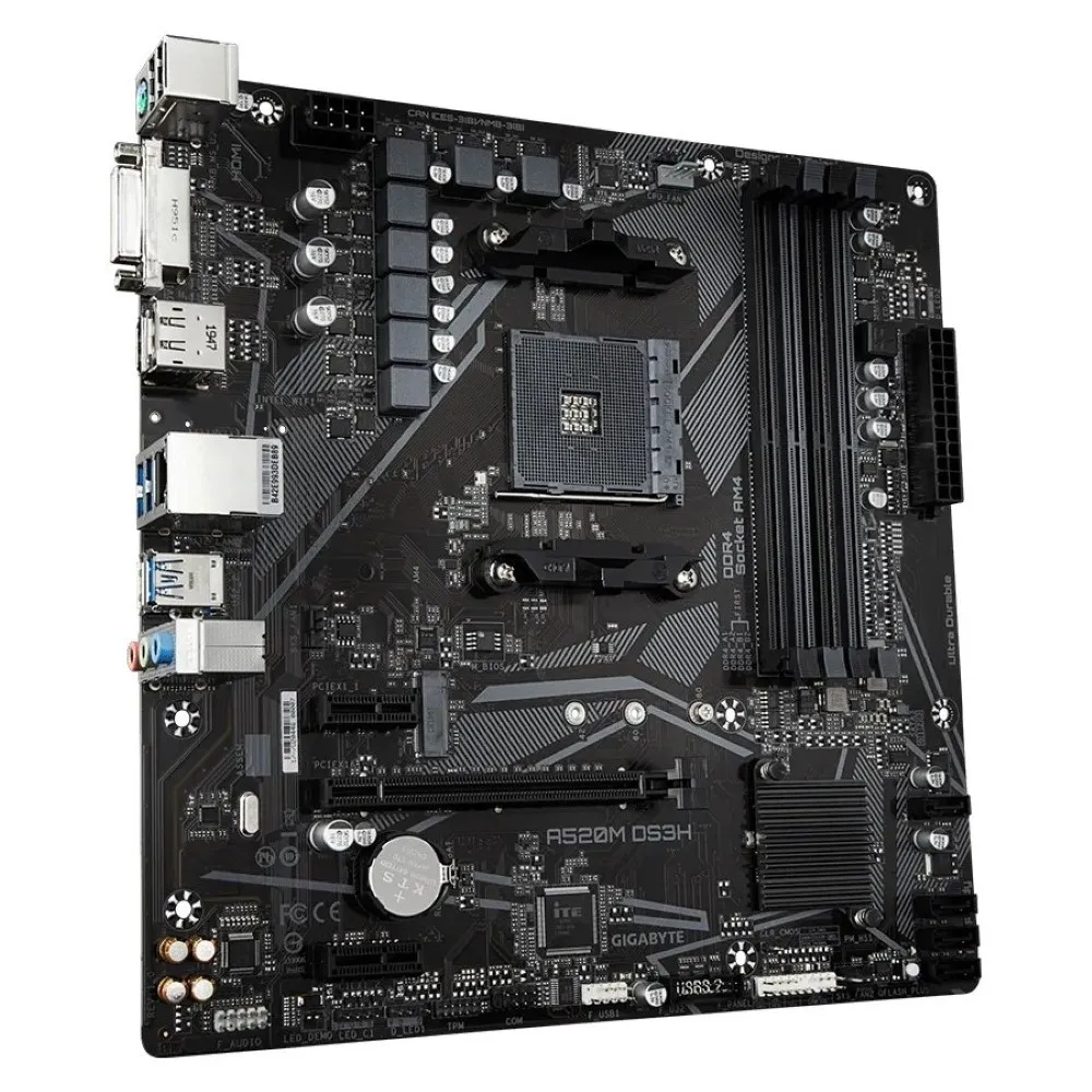 GIGABYTE pc gear Gigabyte A520M (Black) DS3H AMD AM4 Micro-ATX Motherboard front view