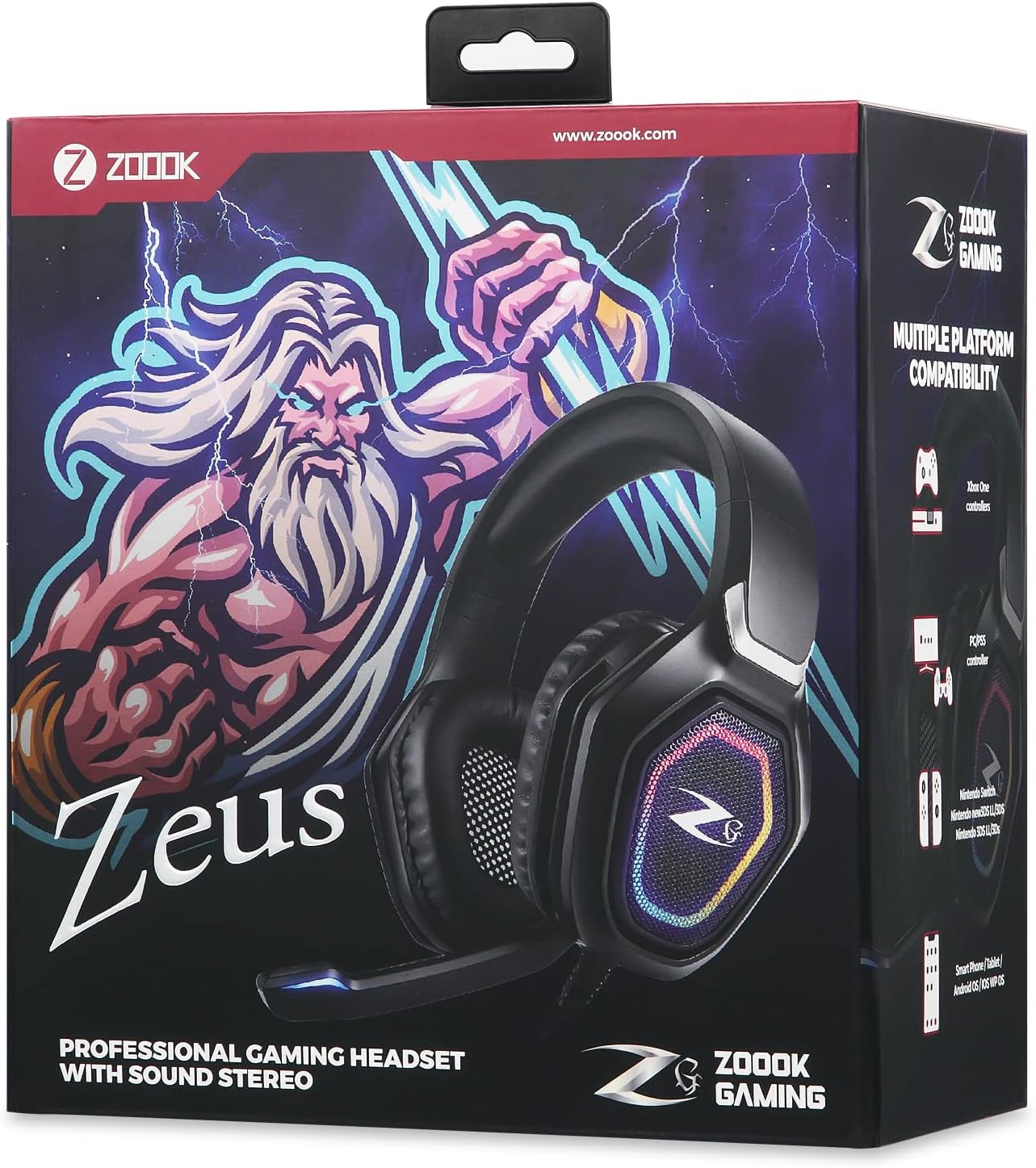 Zoook Zeus (Black with RGB) Surround Sound Stereo with built in microphone Wired Gaming Headphone price in Pakistan product image