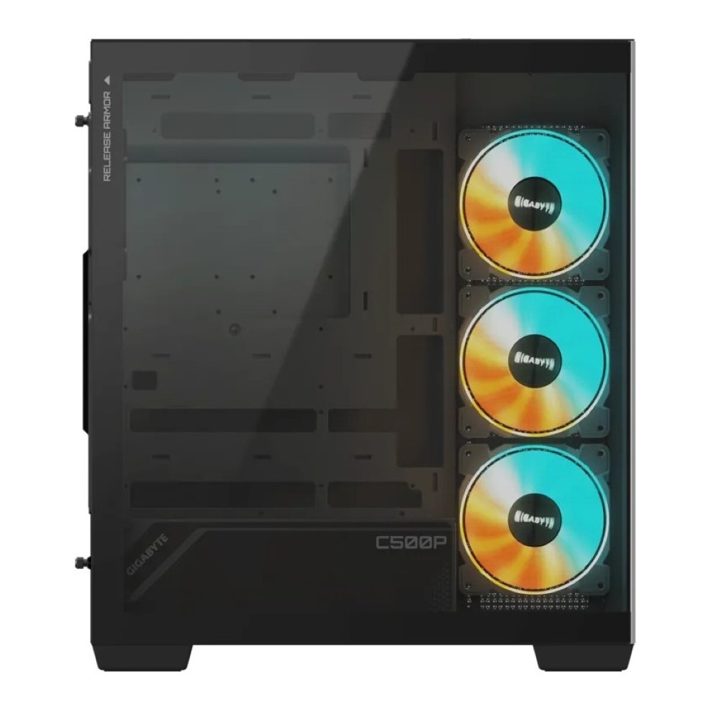 GIGABYTE pc gear GIGABYTE C500 (Black) Panoramic SteaICE Mid Tower Gaming PC Case front view