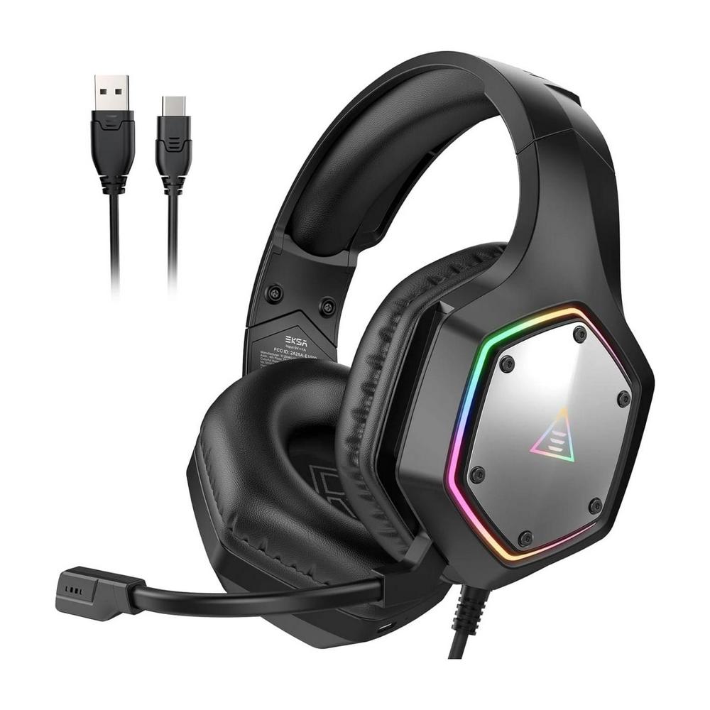 EKSA E1000 V2 (Black with RGB) 7.1 Virtual Surround Sound with Noise-Cancelling Microphone Wired Gaming Headphone