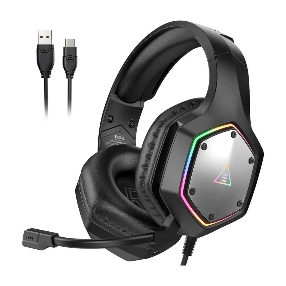 EKSA E1000 V2 (Black with RGB) 7.1 Virtual Surround Sound with Noise-Cancelling Microphone Wired Gaming Headphone