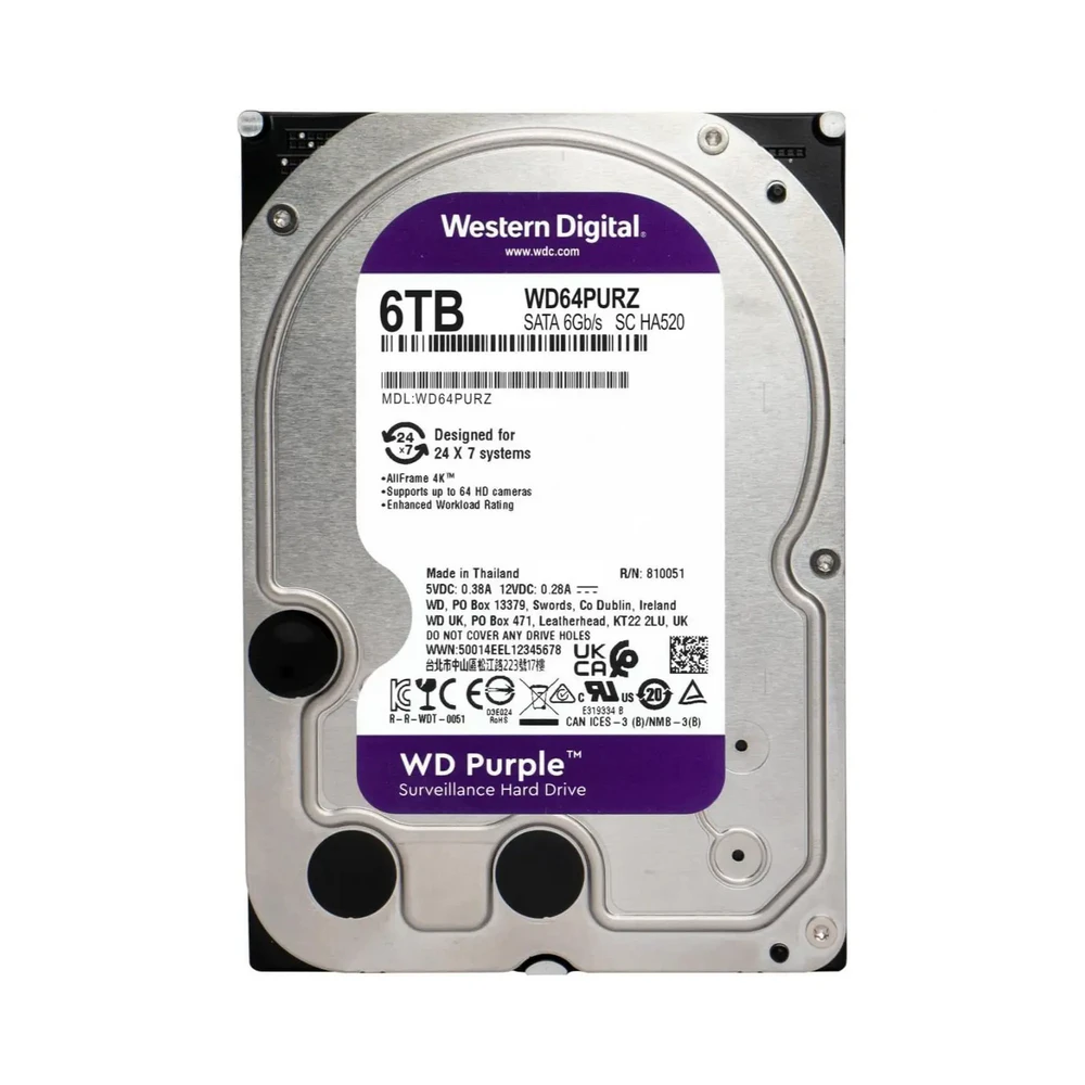 Western Digital 6TB (Purple) SATA III 3.5" Internal Surveillance Hard Disk Drive (HDD)