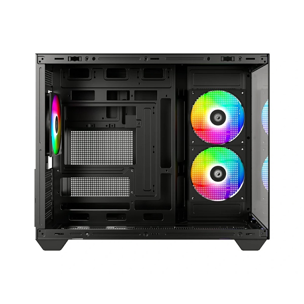 ID-Cooling pc gear ID-Cooling VIEW 500 (Black) Panoramic Tempered Glass ARGB Micro-ATX Gaming PC Case front view
