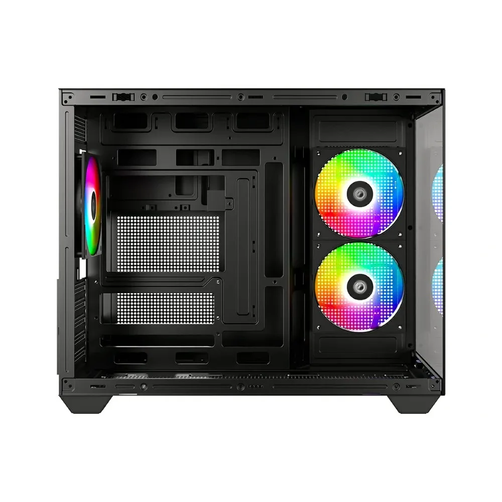 ID-Cooling pc gear ID-Cooling VIEW 500 (Black) Panoramic Tempered Glass ARGB Micro-ATX Gaming PC Case front view