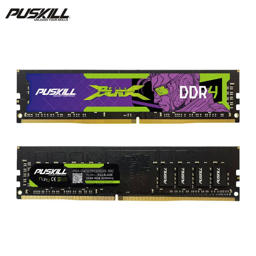 PUSKILL pc gear PUSKILL Kill Blade (Black & Purple) DDR4 16GB 3200MHz Desktop Memory RAM front view