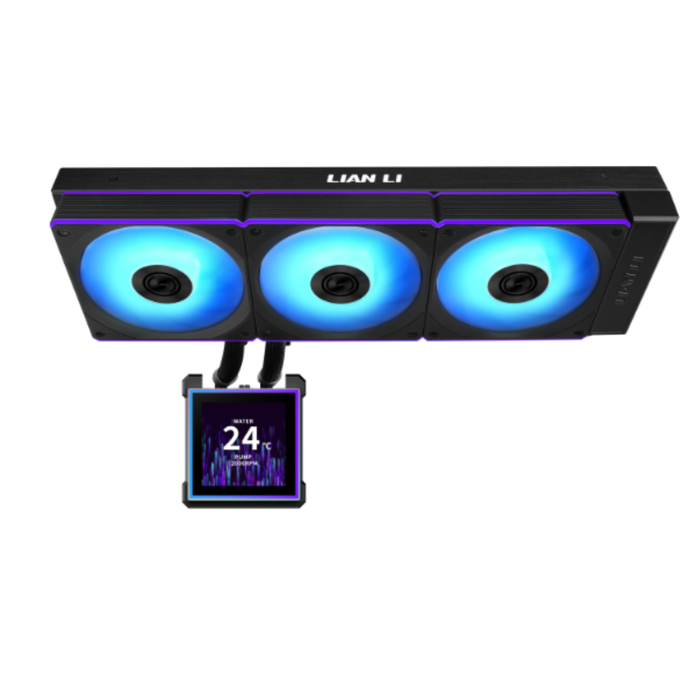 LIAN LI pc gear LIAN LI HydroShift II LCD-S 360 (Black) 3.4" IPS LCD & 360mm Radiator AIO Liquid CPU Cooler front view