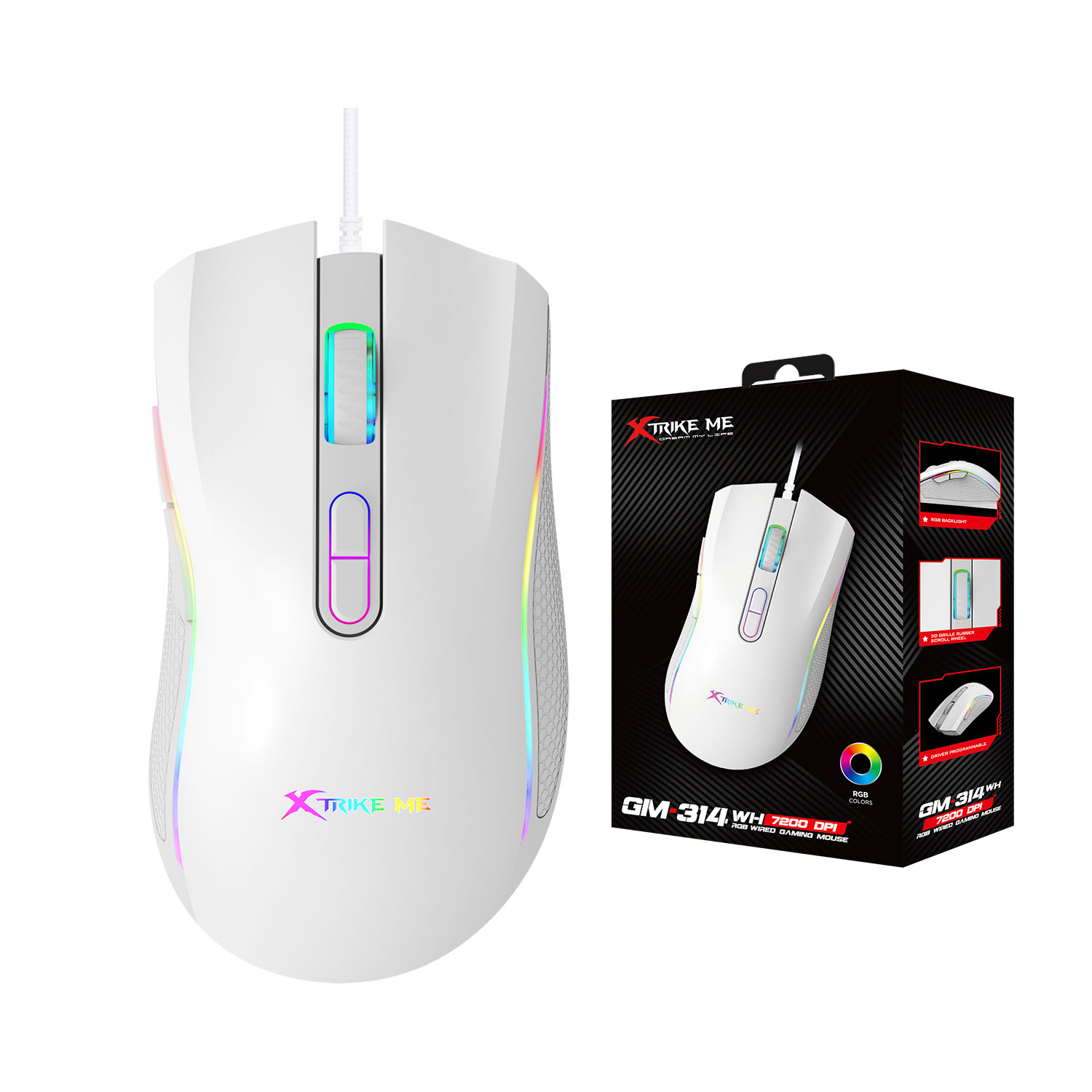 Xtrike Me GM-314 (White with RGB) BK Wired Gaming Mouse