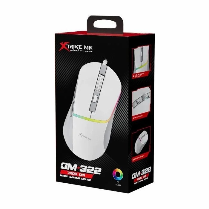 Xtrike Me GM-322 (White with RGB) Ergonomic Wired Gaming Mouse