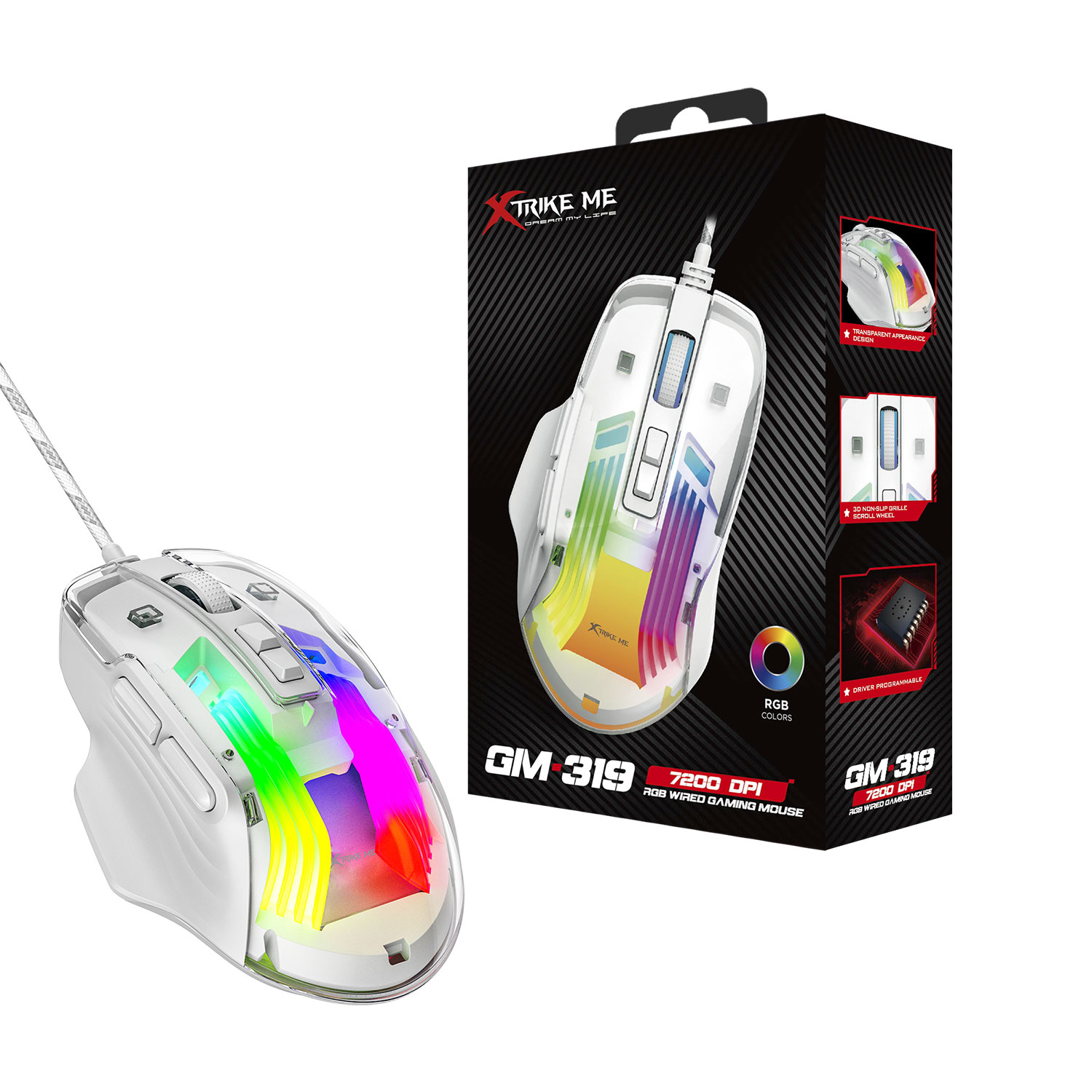 Xtrike Me GM-319 (White with RGB) Wired Gaming Mouse