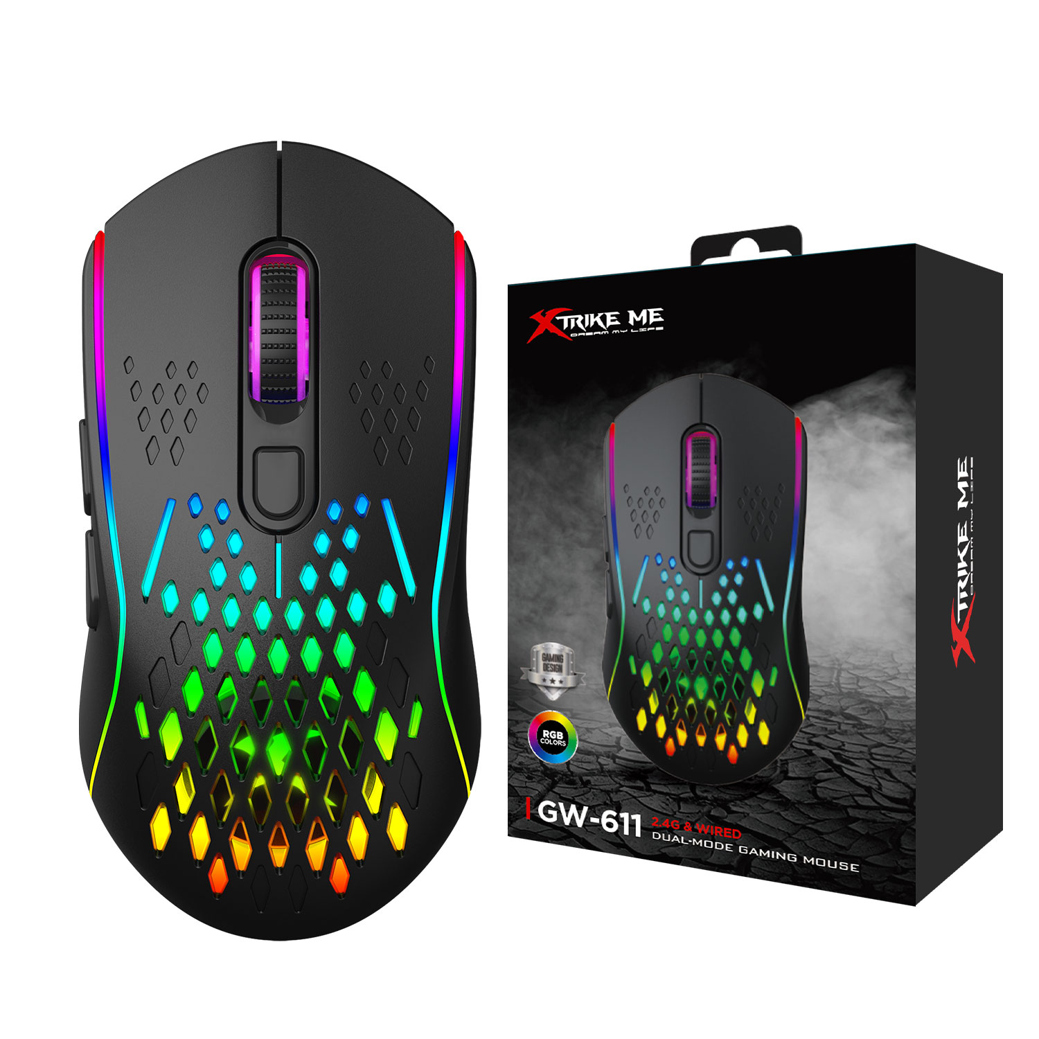 Xtrike Me GW-611 (Black with RGB) 7 Buttons Wireless Gaming Mouse