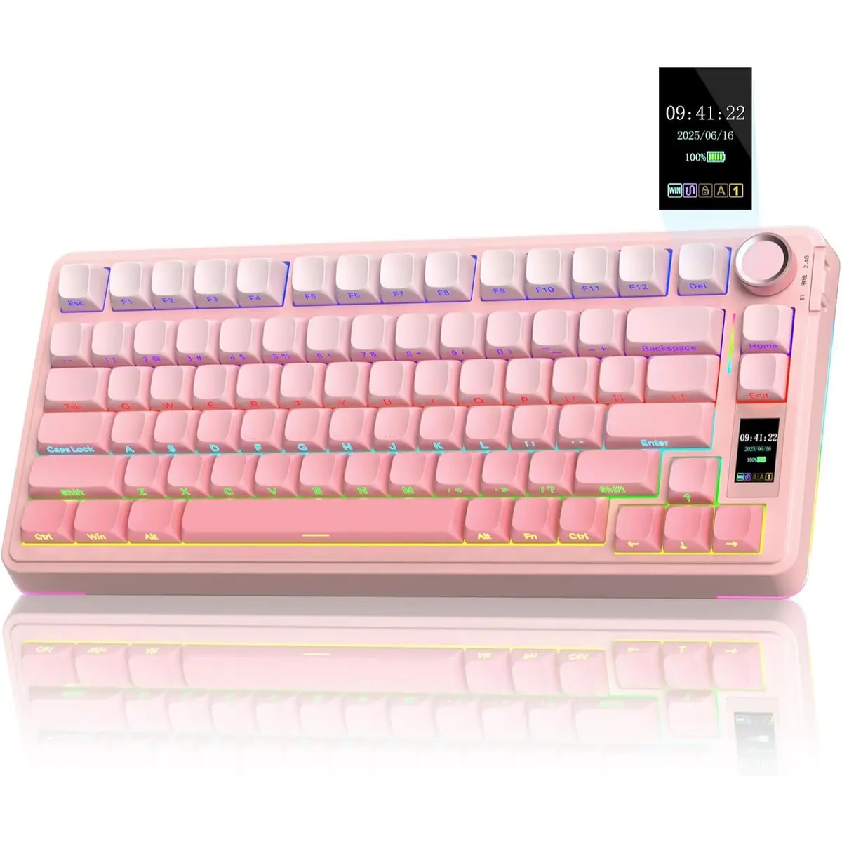 Buy Aula S75 Pro (Gradient Pink with RGB) Tri-Mode with LCD Display Wireless Gaming Keyboard online in Pakistan at WaddaGamer