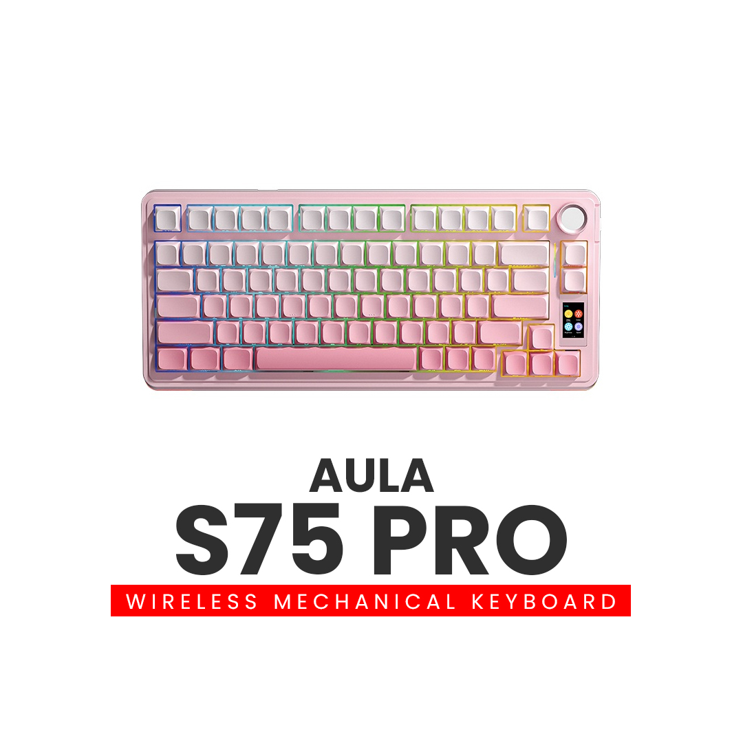 Aula S75 Pro (Gradient Pink with RGB) Tri-Mode with LCD Display Wireless Gaming Keyboard