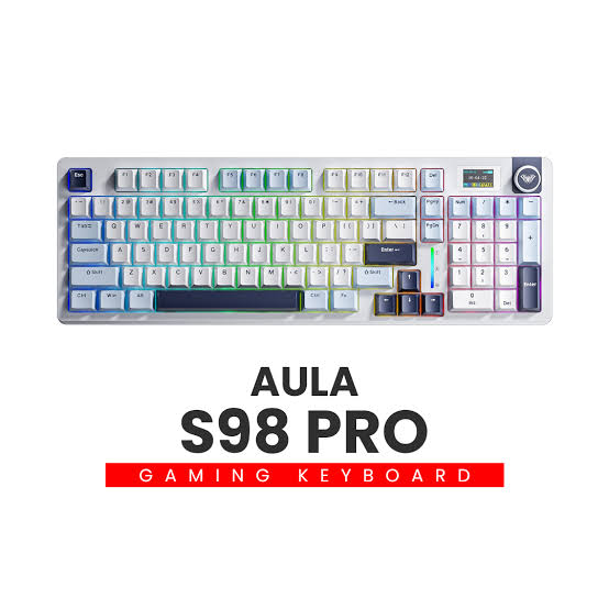 Aula S98 Pro (White & Glacier Blue with RGB) Smart LCD Screen with Tri-Mode Wireless Gaming Keyboard price in Pakistan product image