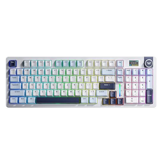 AULA pc gear Aula S98 Pro (White & Glacier Blue with RGB) Smart LCD Screen with Tri-Mode Wireless Gaming Keyboard front view
