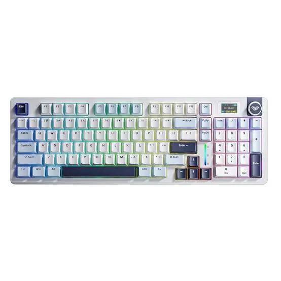 Aula S98 Pro (White & Glacier Blue with RGB) Smart LCD Screen with Tri-Mode Wireless Gaming Keyboard