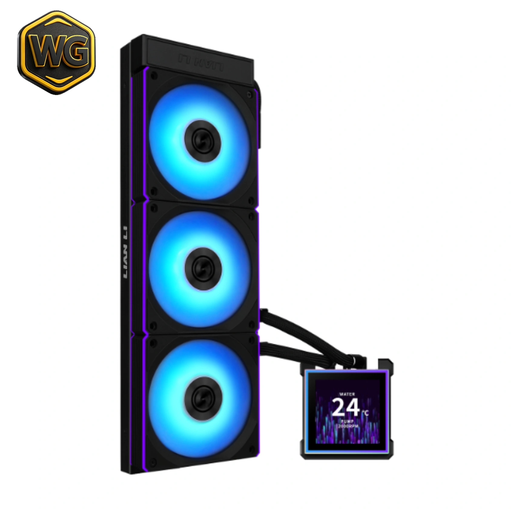 LIAN LI pc gear LIAN LI HydroShift II LCD-S 360 (Black) 3.4" IPS LCD & 360mm Radiator AIO Liquid CPU Cooler front view