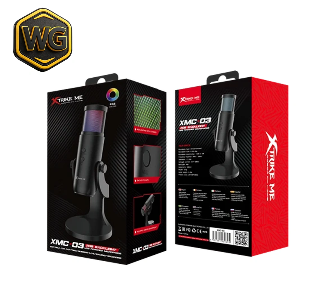 Xtrike Me XMC03 (Black with 12 RGB Lights) USB Gaming Microphone