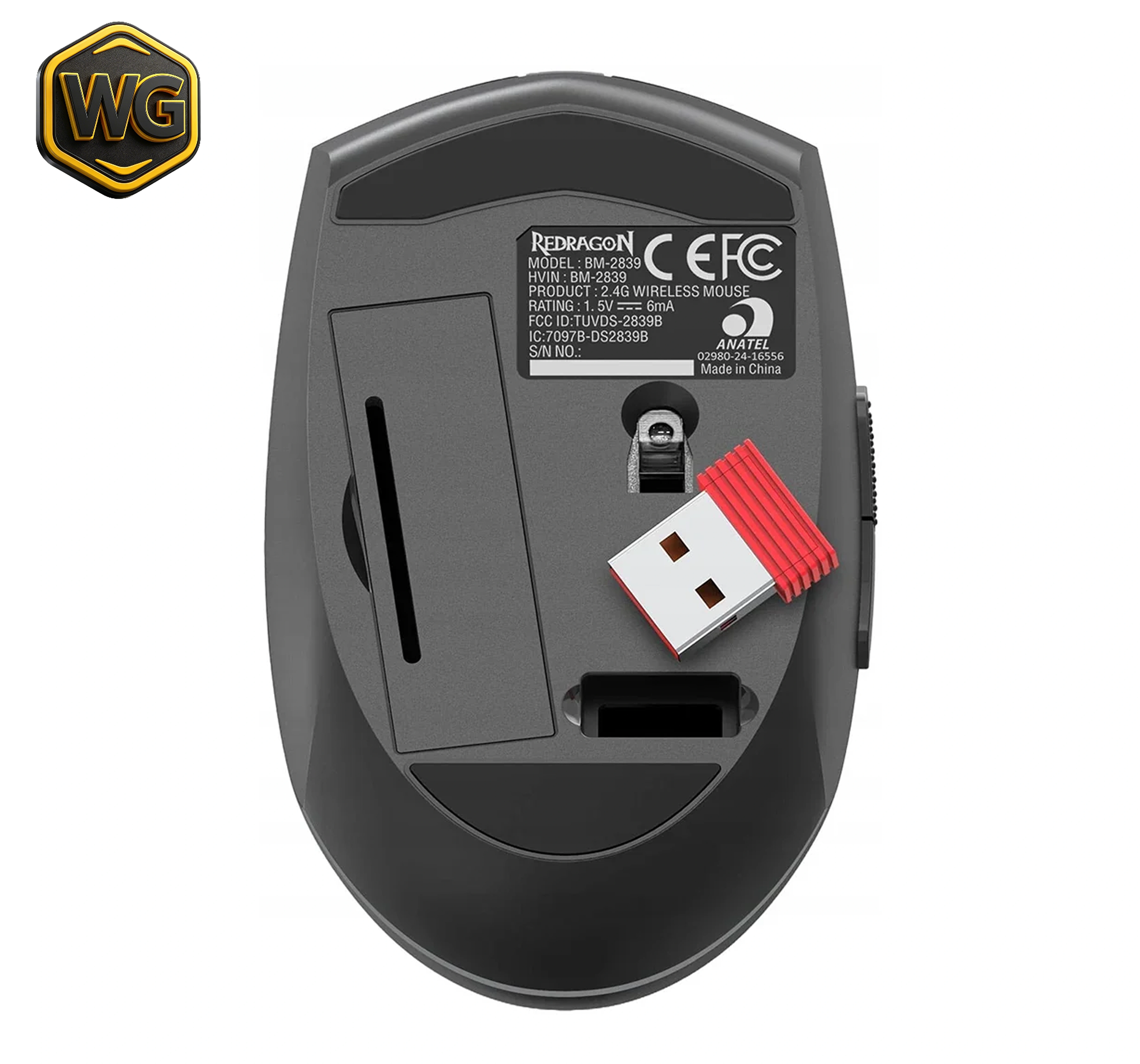 Redragon pc gear Redragon BM-2839 (Black & Red) 4K DPI with 6 Buttons Wireless Office Mouse front view